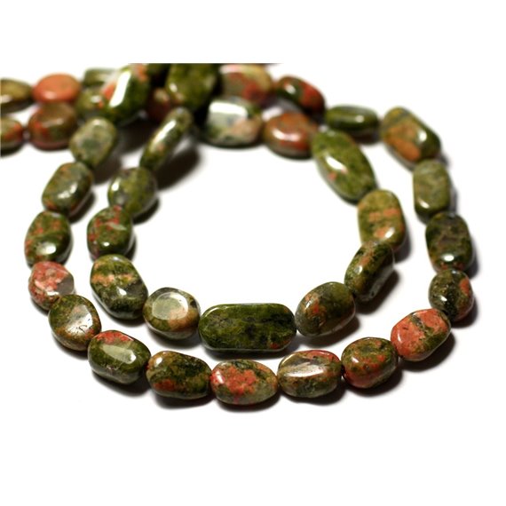 10pc - Perles de Pierre - Unakite Olives Ovales 8-15mm - 8741140011823 