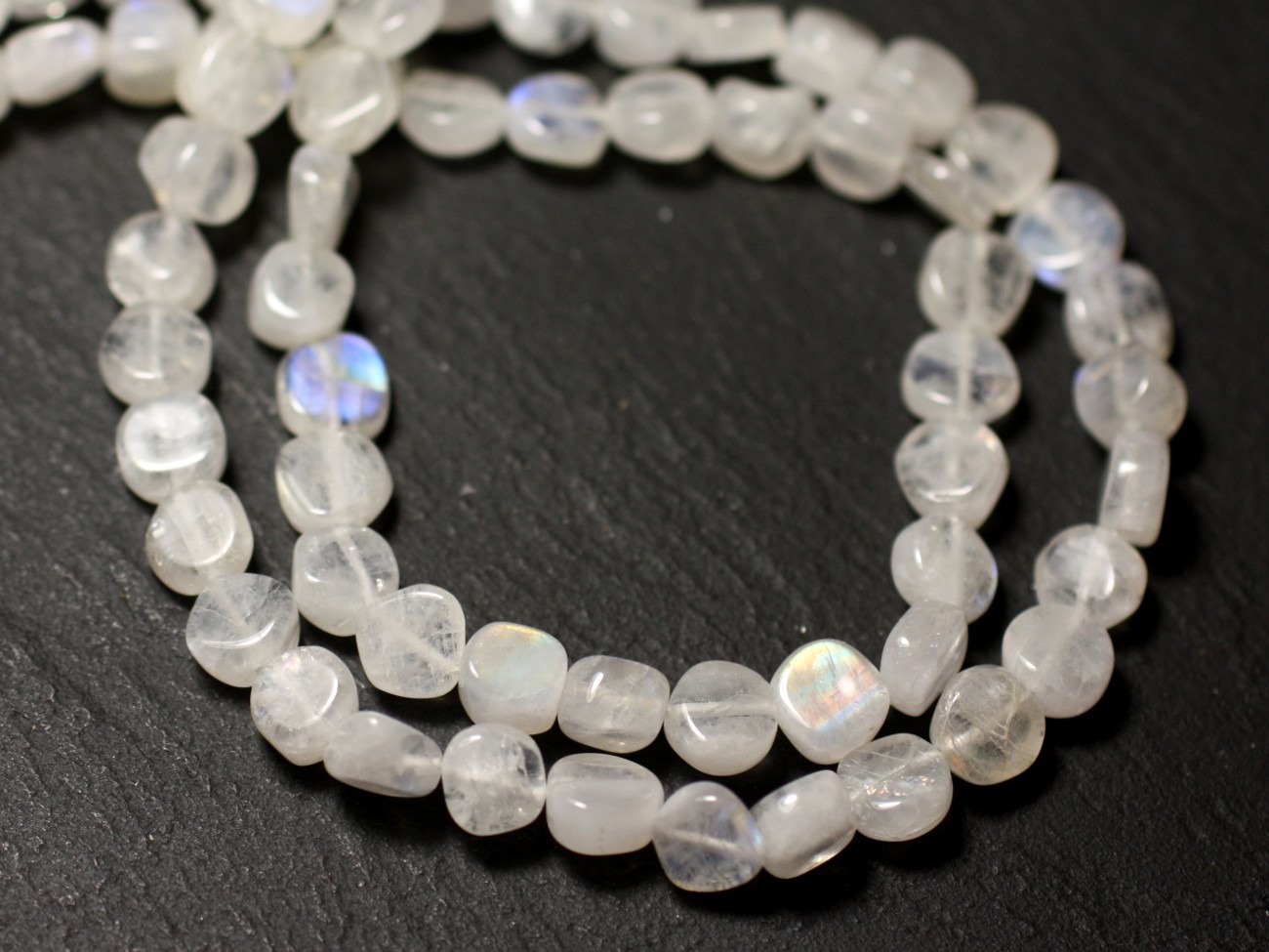 10pc - Perles de Pierre - Pierre de Lune blanche arc en ciel Palets 5-6mm - 8741140011885 