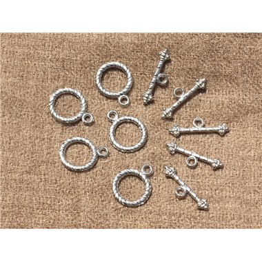 20pc - Fermoirs T Toggle Métal Argenté Qualité Rond 16x13mm   4558550007278 