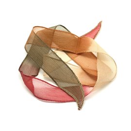 1pc - Hand-dyed Silk Ribbon Necklace 85 x 2.5cm Ivory, Ocher, Khaki, Raspberry Pink, Plum (ref Soie176) 