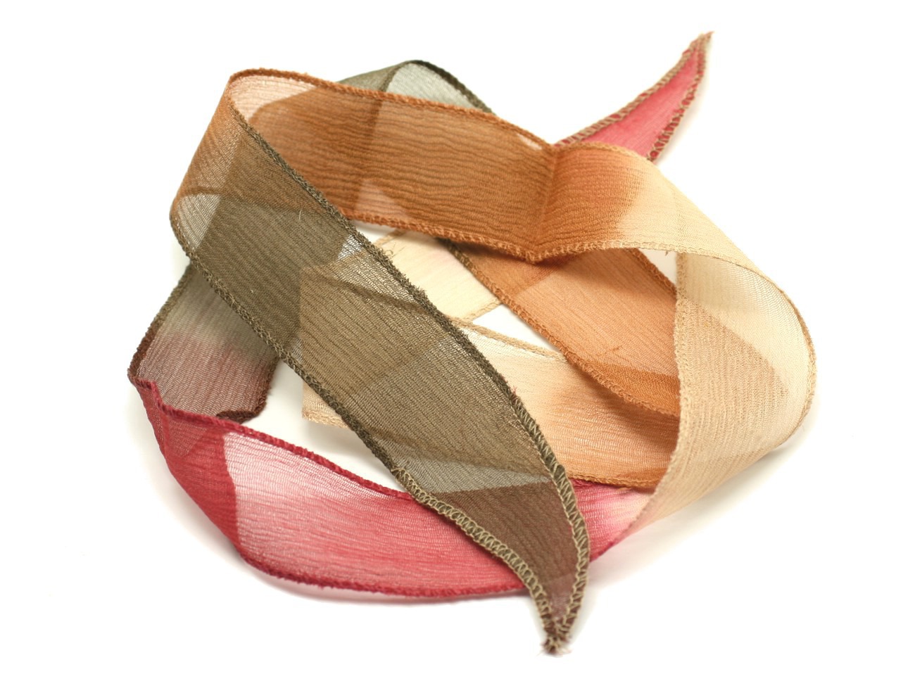 1pc - Collier Ruban Soie teint à la main 85 x 2.5cm Ivoire, Ocre, Kaki, Rose Framboise, Prune (ref Soie176) 