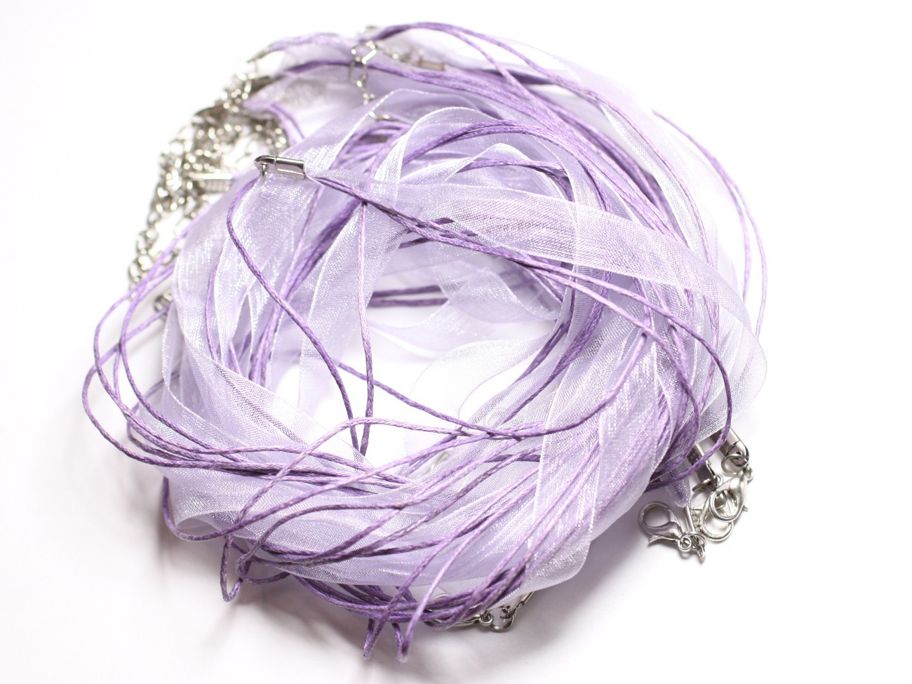 10pc - Colliers Tours de cou Organza et Coton 47cm Mauve   4558550005588 