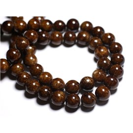 10pc - Stone Beads - Jade Balls 10mm Ocher Brown - 8741140001152 