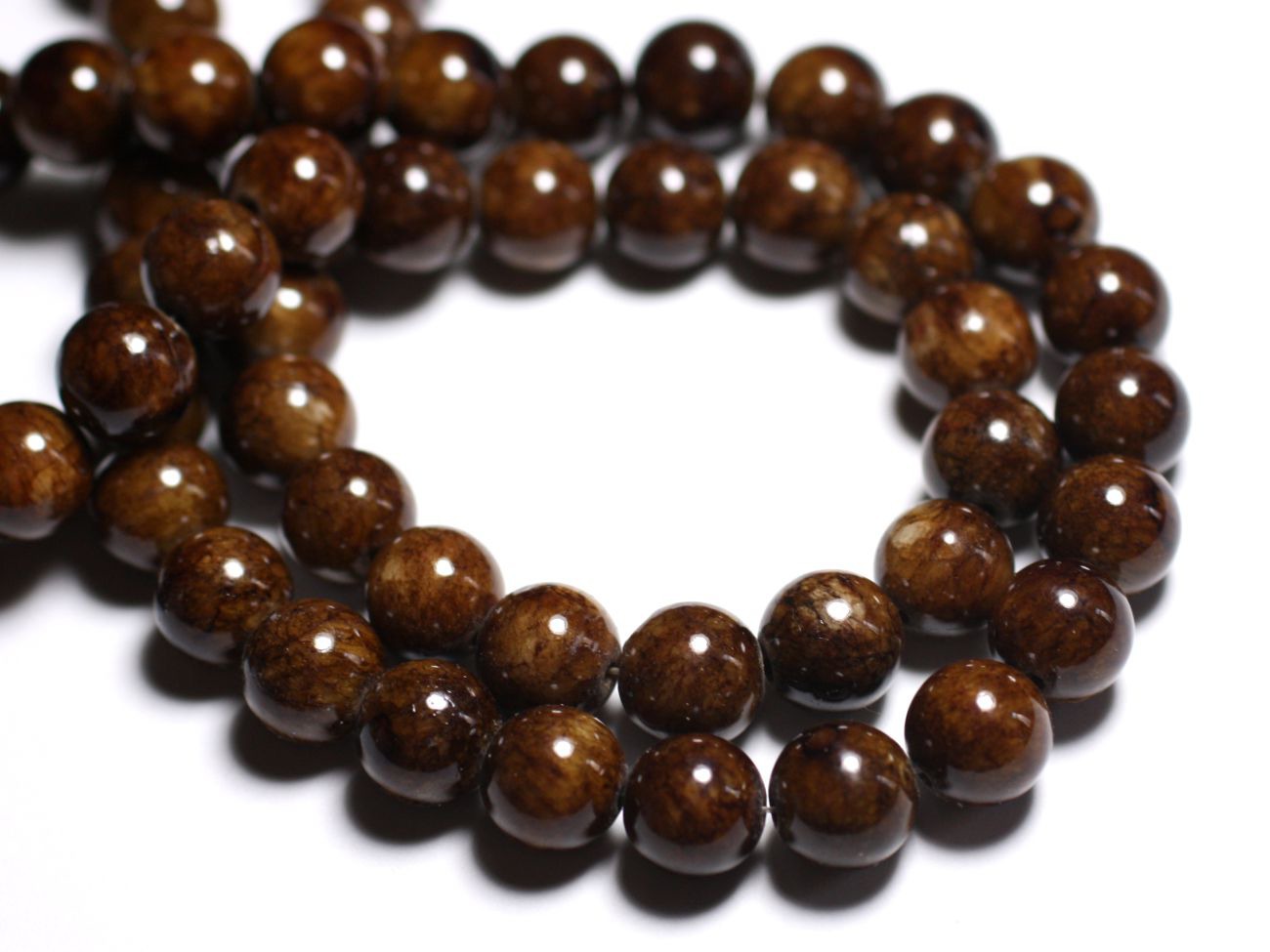 10pc - Perles de Pierre - Jade Boules 10mm Marron Ocre -  8741140001152 