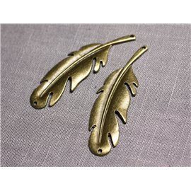 2pc - Colgantes Grandes Conectores Metal Plumas de Bronce 68mm - 4558550095220 