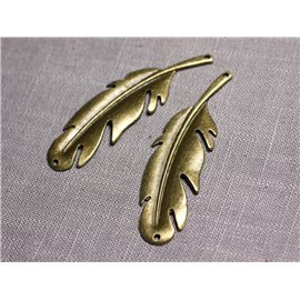 2pc - Large Pendants Connectors Bronze Metal Feathers 68mm - 4558550095220 