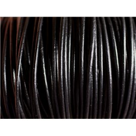 Echeveau 90 mètres environ - Fil Corde Cordon Cuir Véritable Rond 2mm Noir - 8741140011243