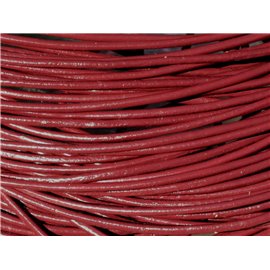 Echeveau 90 mètres environ - Fil Corde Cordon Cuir Véritable Rond 2mm Rouge Bordeaux - 8741140011250