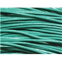 Echeveau 90 mètres - Fil Cordon Cuir Véritable 2mm Vert Paon Turquoise - 8741140011281 