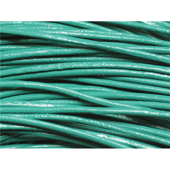 Echeveau 90 mètres - Fil Cordon Cuir Véritable 2mm Vert Paon Turquoise - 8741140011281 