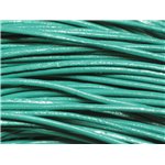 Echeveau 90 mètres - Fil Cordon Cuir Véritable 2mm Vert Paon Turquoise - 8741140011281 