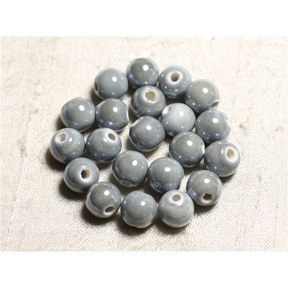 10pc - Perles Porcelaine Céramique Boules 8mm Gris clair perle - 8741140010482 