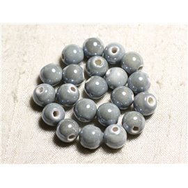 10st - Porseleinen Keramiek Kralen 8mm Ballen Lichtgrijs Parel - 8741140010482 