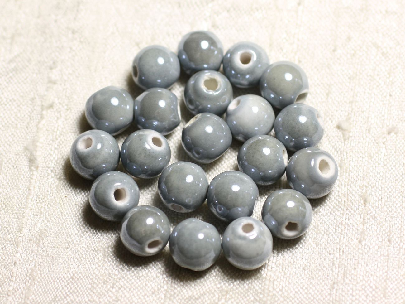 10pc - Perles Porcelaine Céramique Boules 8mm Gris clair perle - 8741140010482 
