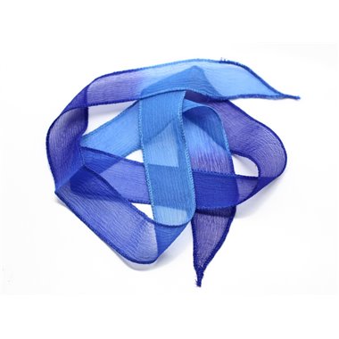 1pc - Collier Ruban Soie teint à la main 85 x 2.5cm Bleu Nuit Céruléen (ref SOIE130)   4558550003133 
