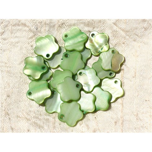 10pc - Breloques Pendentifs Nacre Fleurs 15mm Vert   4558550018441 