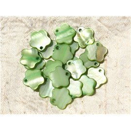 10pc - Mother of Pearl Flower Pendant Charms 15mm Green 4558550018441 