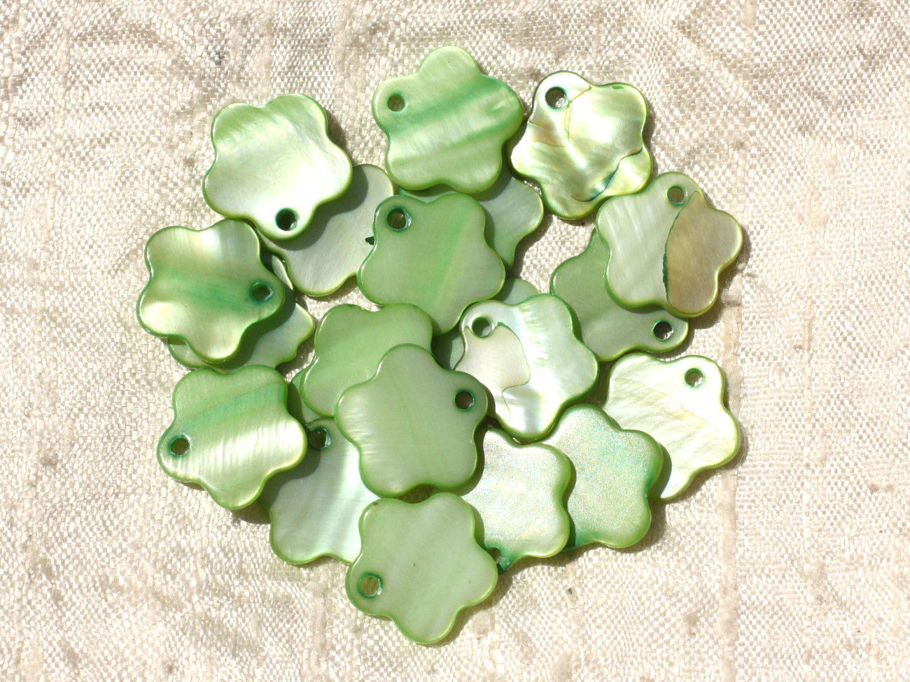 10pc - Breloques Pendentifs Nacre Fleurs 15mm Vert   4558550018441 