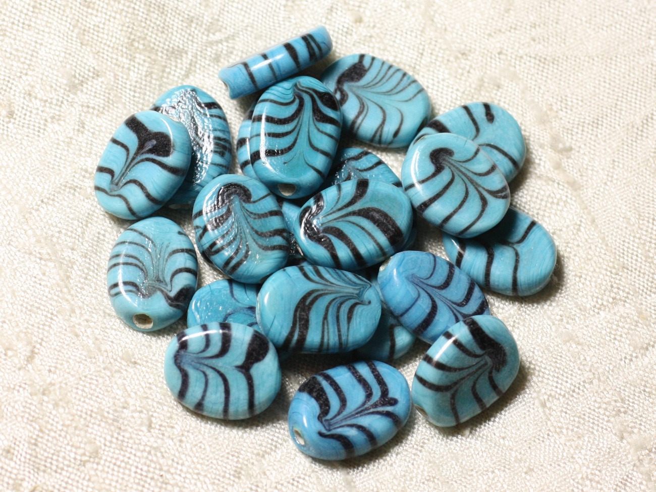 6pc - Perles en Verre Ovales 18x13mm Bleu Turquoise   4558550005113 