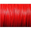 5 Metres - Fil Cordon Cuir Véritable Italien Qualité Rond 1.5mm Rouge vif cerise - 8741140010406