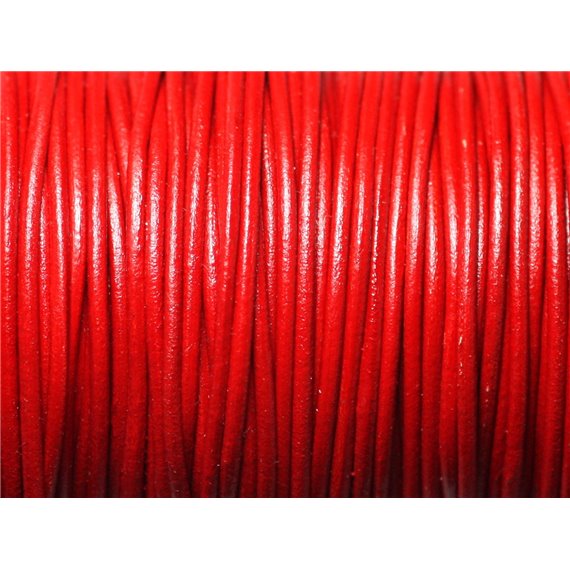 5 Metres - Fil Cordon Cuir Véritable Italien Qualité Rond 1.5mm Rouge vif cerise - 8741140010406