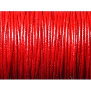 5 Metres - Fil Cordon Cuir Véritable Italien Qualité Rond 1.5mm Rouge vif cerise - 8741140010406