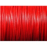 5 Metres - Fil Cordon Cuir Véritable Italien Qualité Rond 1.5mm Rouge vif cerise - 8741140010406