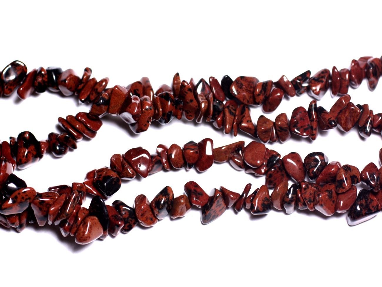 130pc env - Perles Pierre Obsidienne Acajou Mahogany Rocailles Chips 6-9mm - 8741140003477 