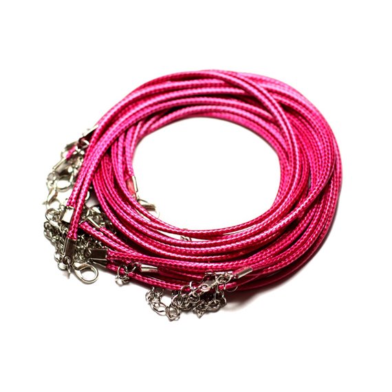 10pc - Colliers Tours de cou Coton Ciré 2mm Rose Fuchsia - 8741140010284 