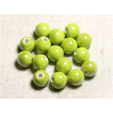 10pc - Perles Céramique Porcelaine Boules 12mm Vert Citron Lime irisé -  4558550088840 