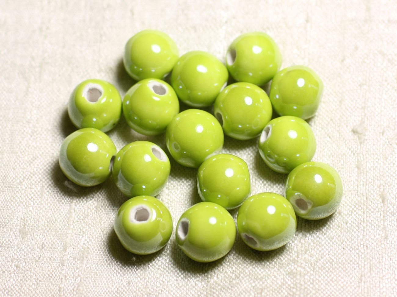 10pc - Perles Céramique Porcelaine Boules 12mm Vert Citron Lime irisé -  4558550088840 