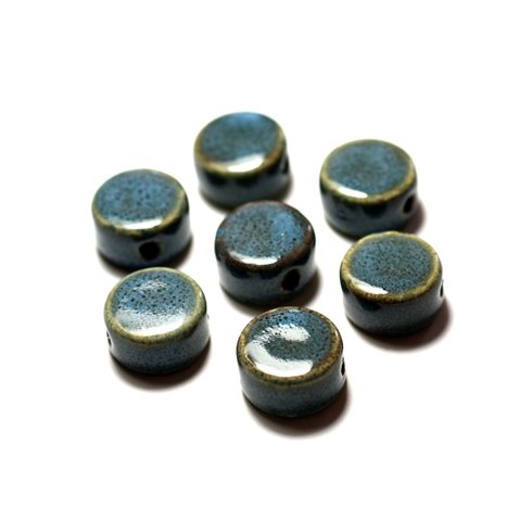 4pc - Perles Céramique Porcelaine Palets 15mm Bleu Turquoise - 8741140010338 