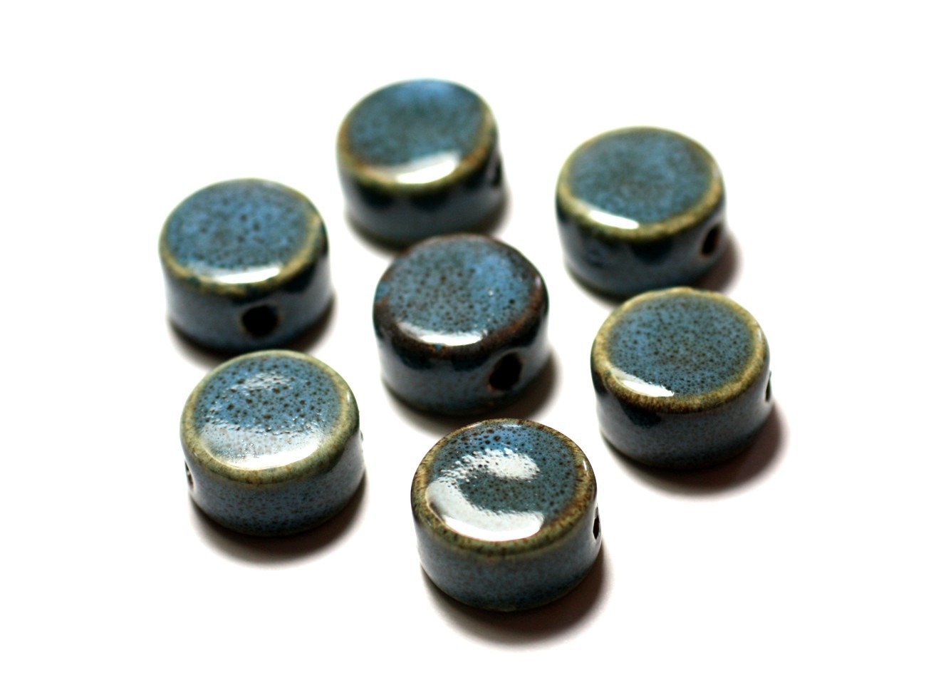 4pc - Perles Céramique Porcelaine Palets 15mm Bleu Turquoise - 8741140010338 