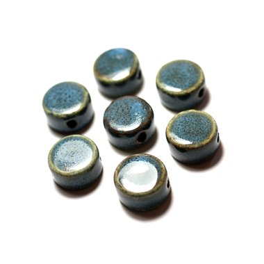 4pc - Perles Céramique Porcelaine Palets 15mm Bleu Turquoise - 8741140010338 