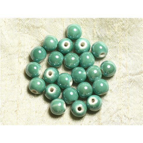 10pc - Perles Porcelaine Céramique Vert Turquoise irisé Boules 10mm -  4558550006110 