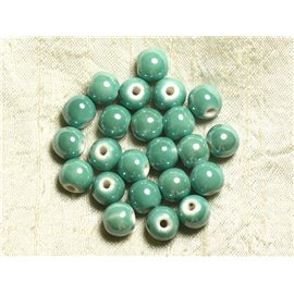 10pz - Palline di perle in ceramica porcellana verde turchese iridescente 10mm - 4558550006110 