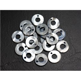 10pc - Perlas Charms Colgante Madreperla Donuts Círculos 15mm gris negro - 4558550002013