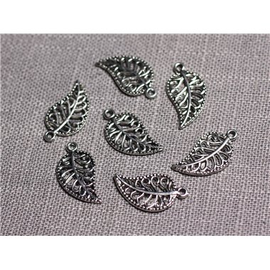 20pc - Pendentifs Breloques Métal argenté Feuilles arabesques 18mm - 4558550095077 