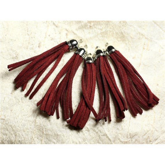 3pc - Pompon suédine Rouge Bordeaux et Métal Argenté 68mm   4558550009746 