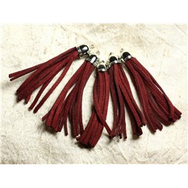 3pc - Burgundy Red Suede and Silver Metal Pompom 68mm 4558550009746 