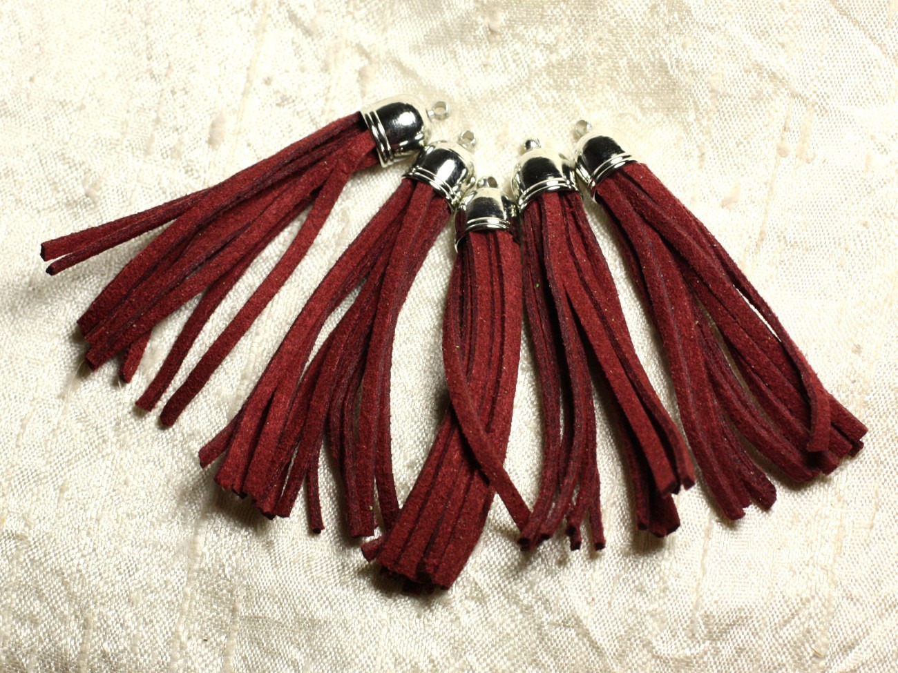 3pc - Pompon suédine Rouge Bordeaux et Métal Argenté 68mm   4558550009746 