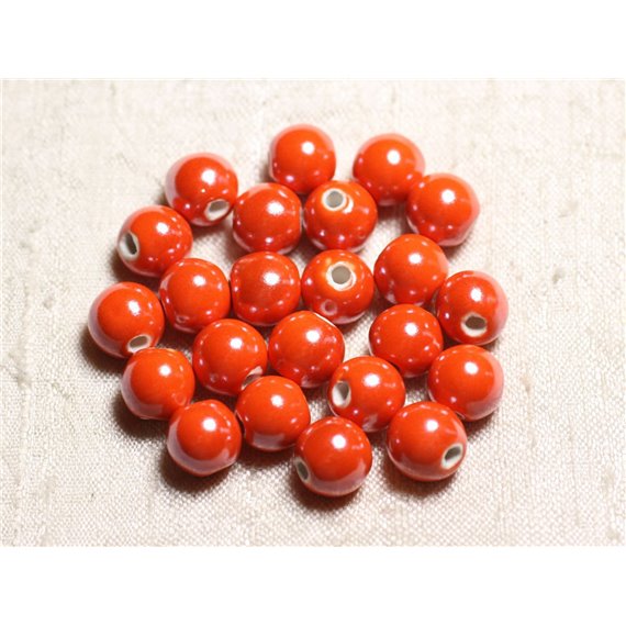 10pc - Perles Céramique Porcelaine Boules 10mm Orange irisé -  4558550088734 