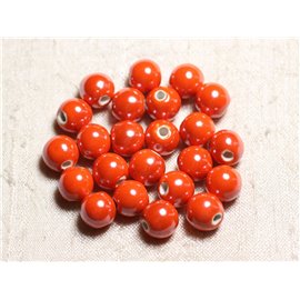 10pc - Perlas de cerámica de porcelana 10mm Naranja iridiscente - 4558550088734 