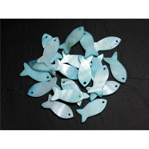 5pc - Perles Breloques Pendentifs Nacre - Poissons 23mm Bleu Turquoise -  4558550039866 