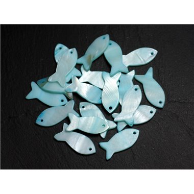 5pc - Perles Breloques Pendentifs Nacre - Poissons 23mm Bleu Turquoise -  4558550039866 