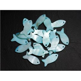 5pc - Pearl Charms Pendants Mother of Pearl - Fish 23mm Turquoise Blue - 4558550039866 