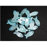 5pc - Perles Breloques Pendentifs Nacre - Poissons 23mm Bleu Turquoise -  4558550039866 