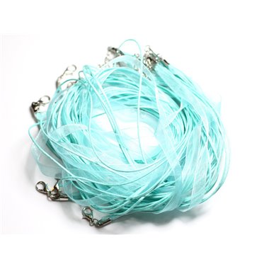 10pc - Colliers Tours de cou Tissu Organza et Coton 45cm Bleu Turquoise - 4558550000309 