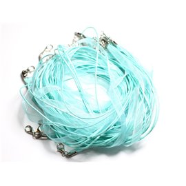 10pc - Colliers Tours de cou Tissu Organza et Coton 45cm Bleu Turquoise - 4558550000309 