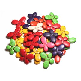 24Stk - Türkis Perlen Synthese Schmetterlinge 35x25mm Mehrfarbig - 4558550040114 